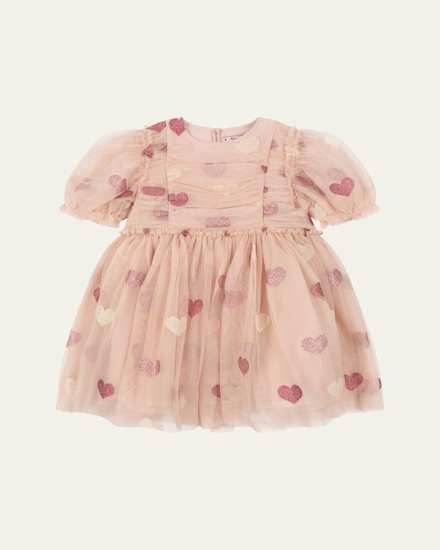 Girl's Tullie Glittery Heart Printed Tulle Dress, Size 18M-10